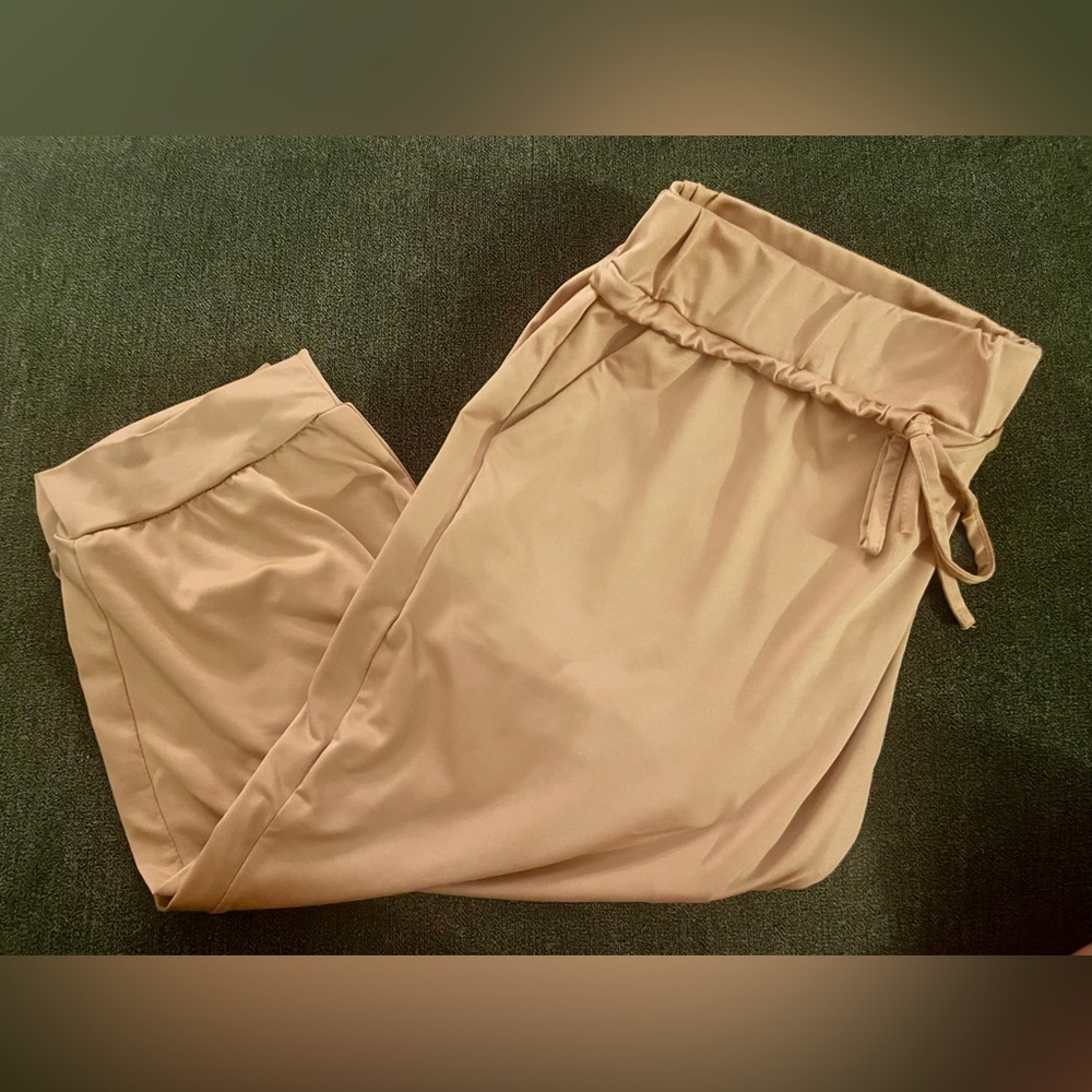 Peach Dress Capri Pants with Elastic Waist and Drawstring